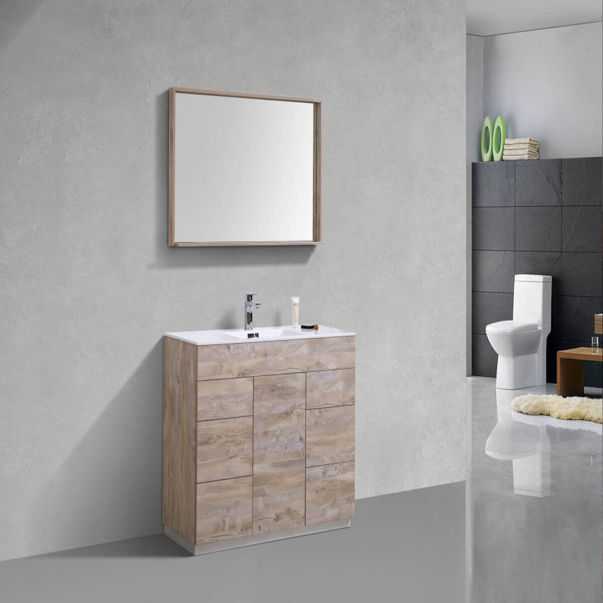 KubeBath Milano 48" Nature Wood Floor Mount Single Vanity KFM48S-NW in Bathroom #finish_nature wood