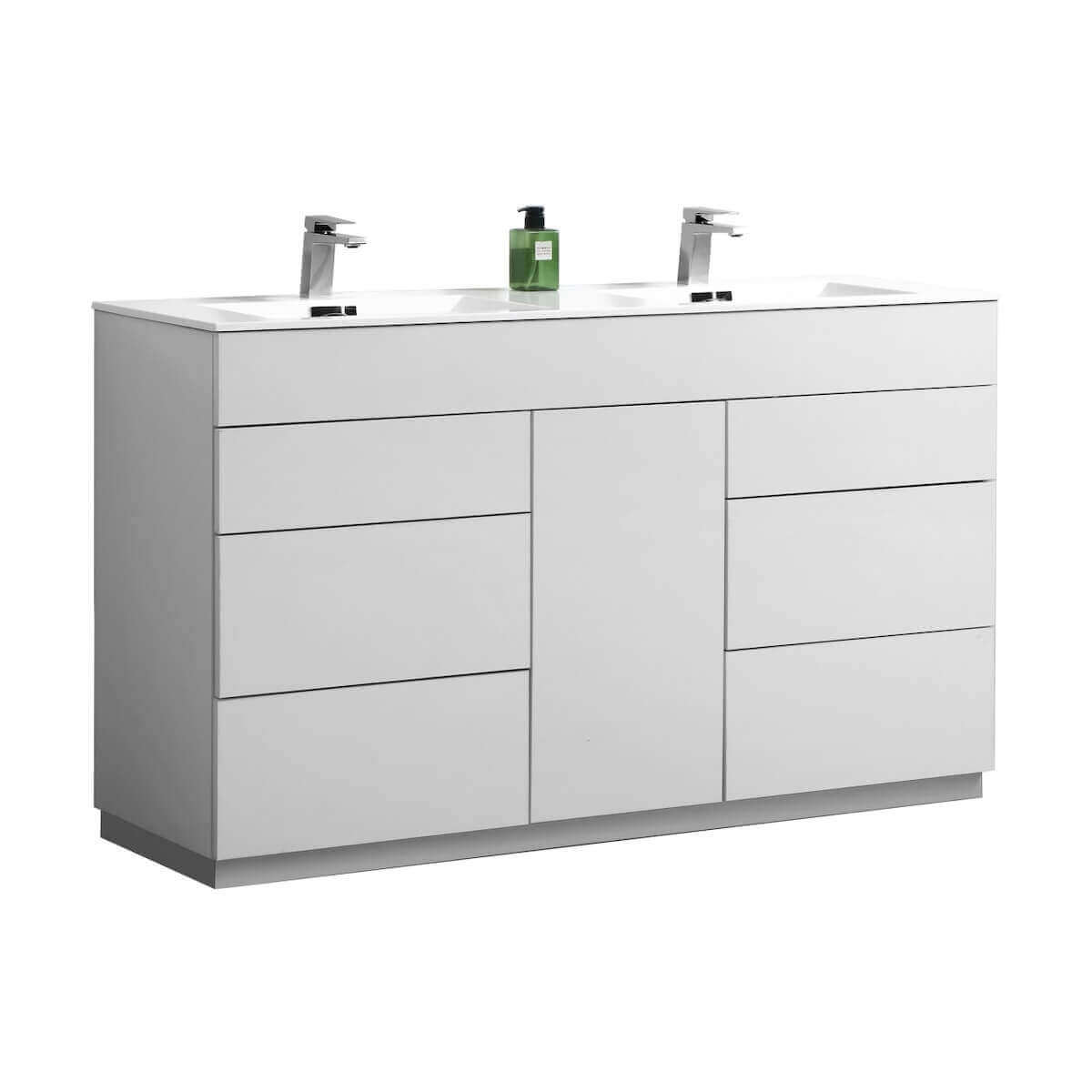 KubeBath Milano 60" Gloss White Freestanding Double Vanity KFM60D-GW #finish_gloss white