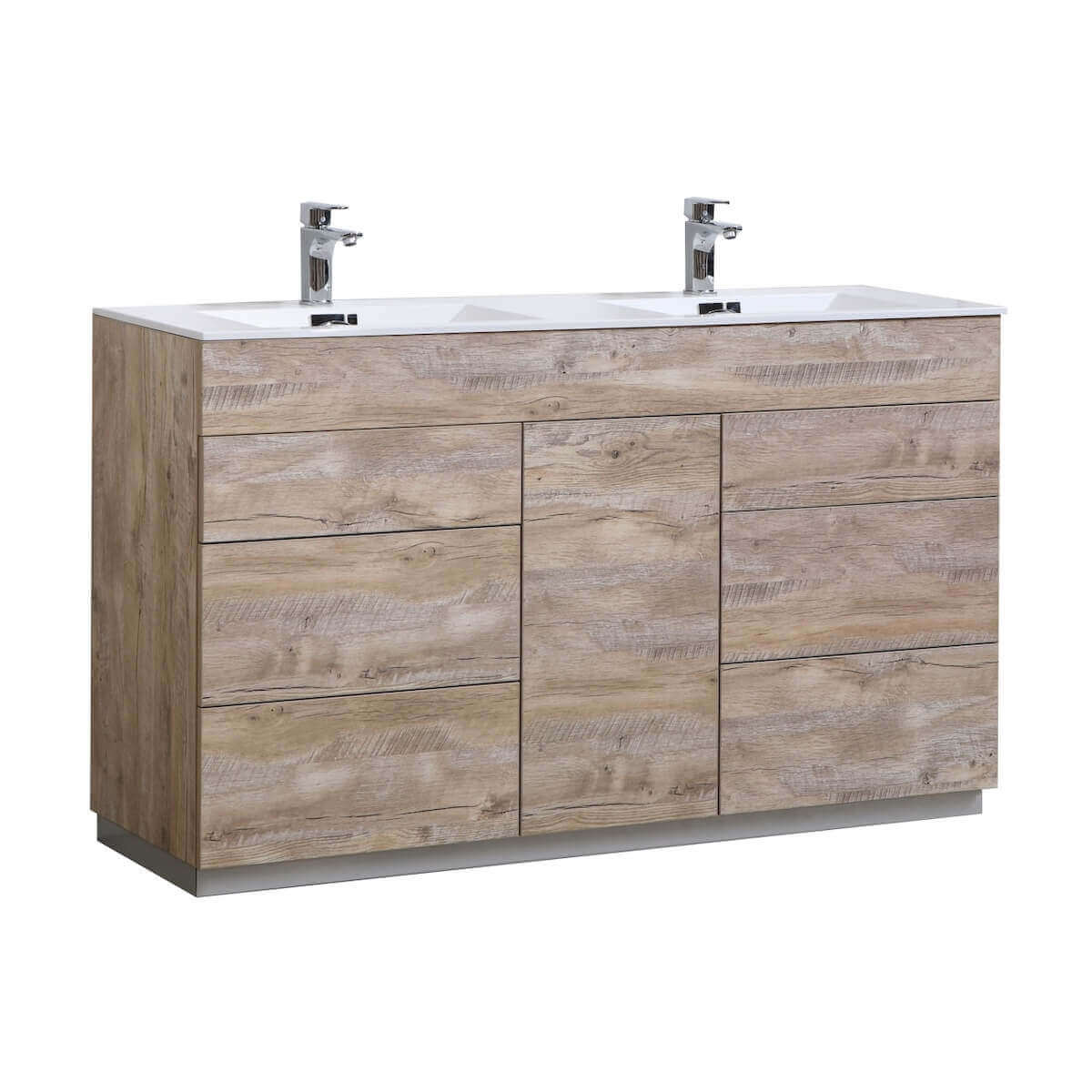 KubeBath Milano 60" Nature Wood Freestanding Double Vanity KFM60D-NW #finish_nature wood
