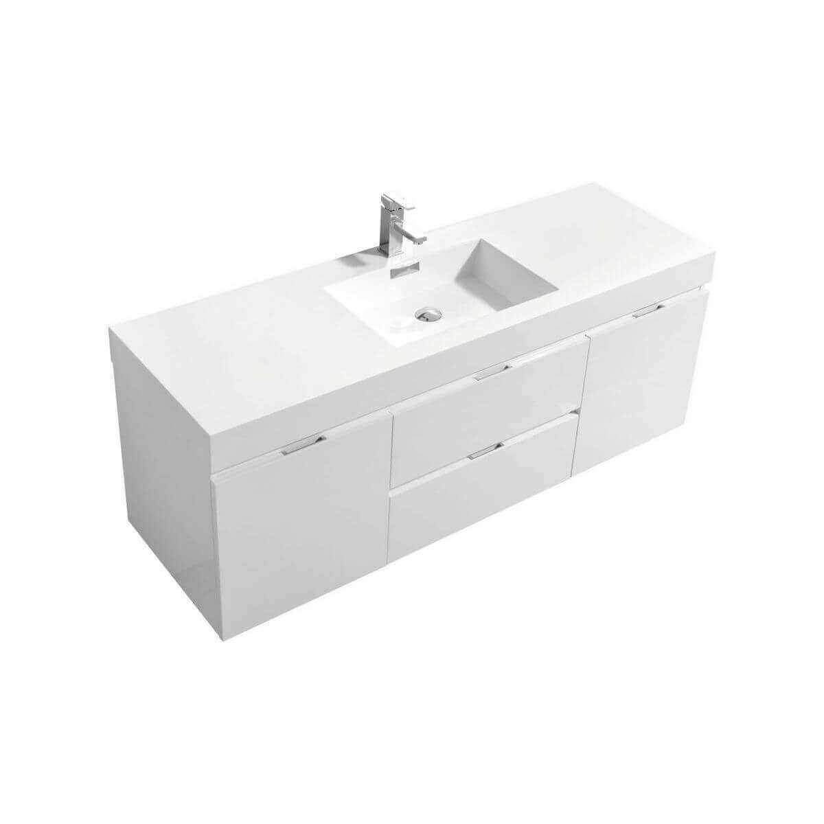 KubeBath Bliss 60" Gloss White Wall Mount Single Vanity BSL60S-GW #finish_gloss white