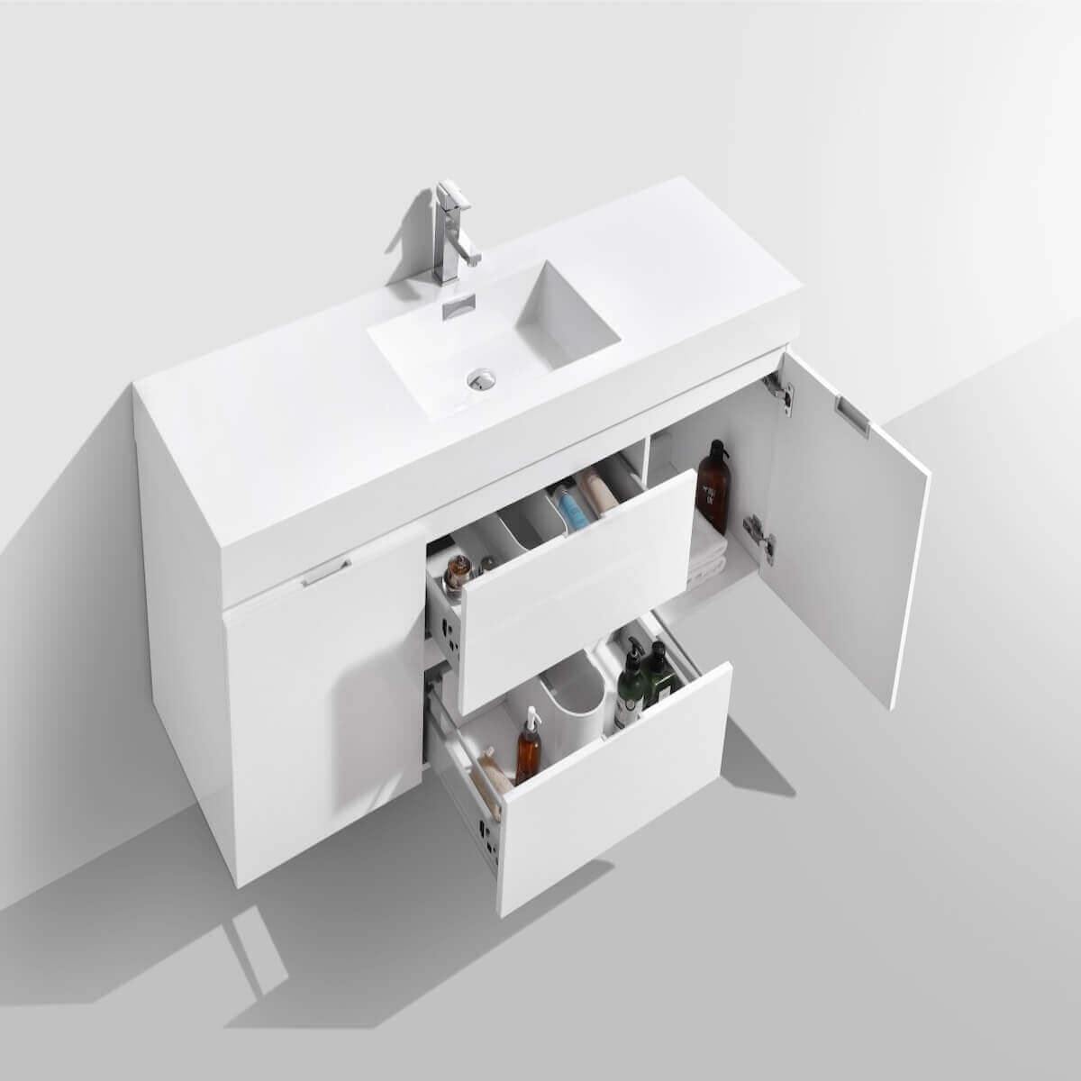 KubeBath Bliss 60" Gloss White Wall Mount Single Vanity BSL60S-GW Inside #finish_gloss white