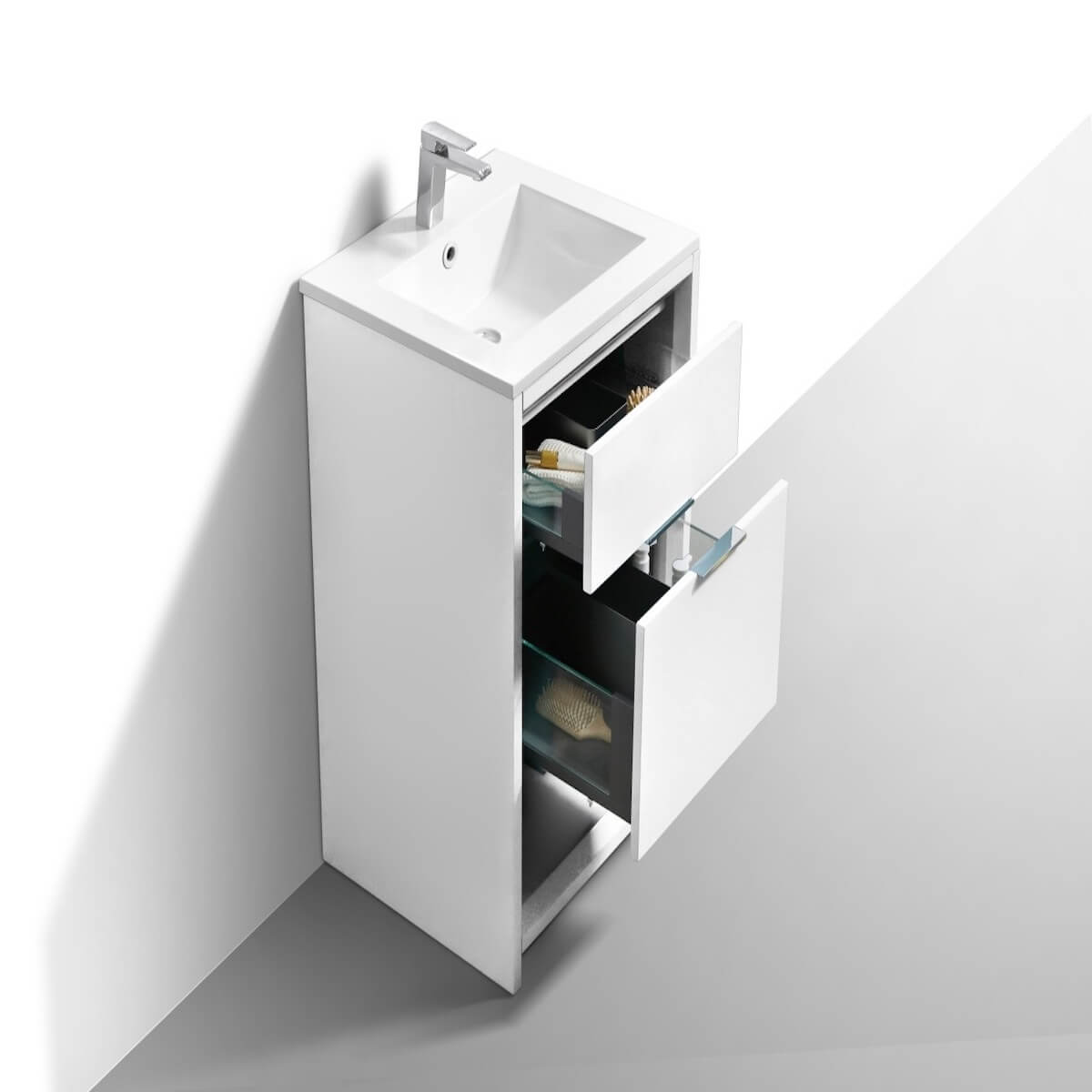 KubeBath Nudo 24” Gloss White Modern Bathroom Single Vanity Drawers NUDO24-GW #finish_gloss white
