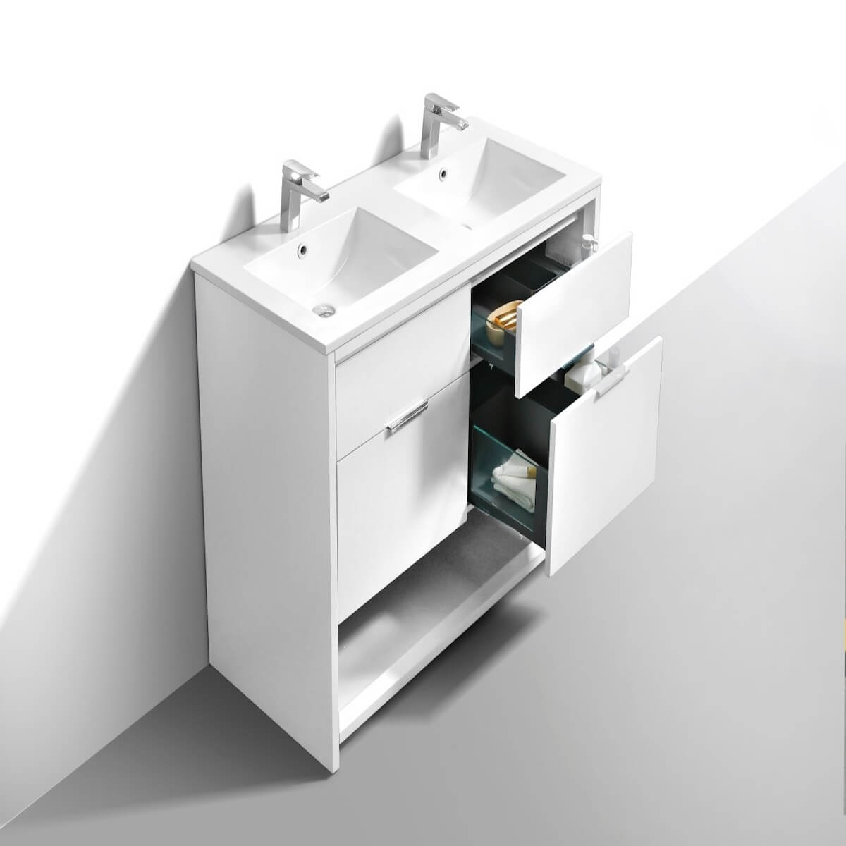 KubeBath Nudo 48" Gloss White Double Sink Free Standing Modern Bathroom Vanity Dovetails NUDO48D-GW #finish_gloss white