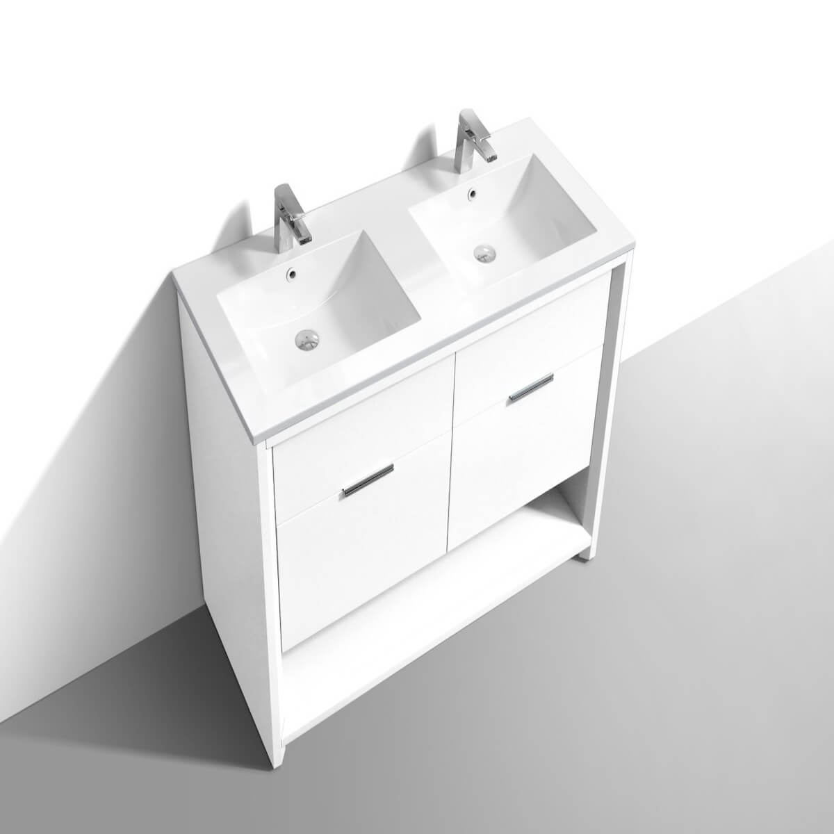 KubeBath Nudo 48" Gloss White Double Sink Free Standing Modern Bathroom Vanity Side NUDO48D-GW #finish_gloss white