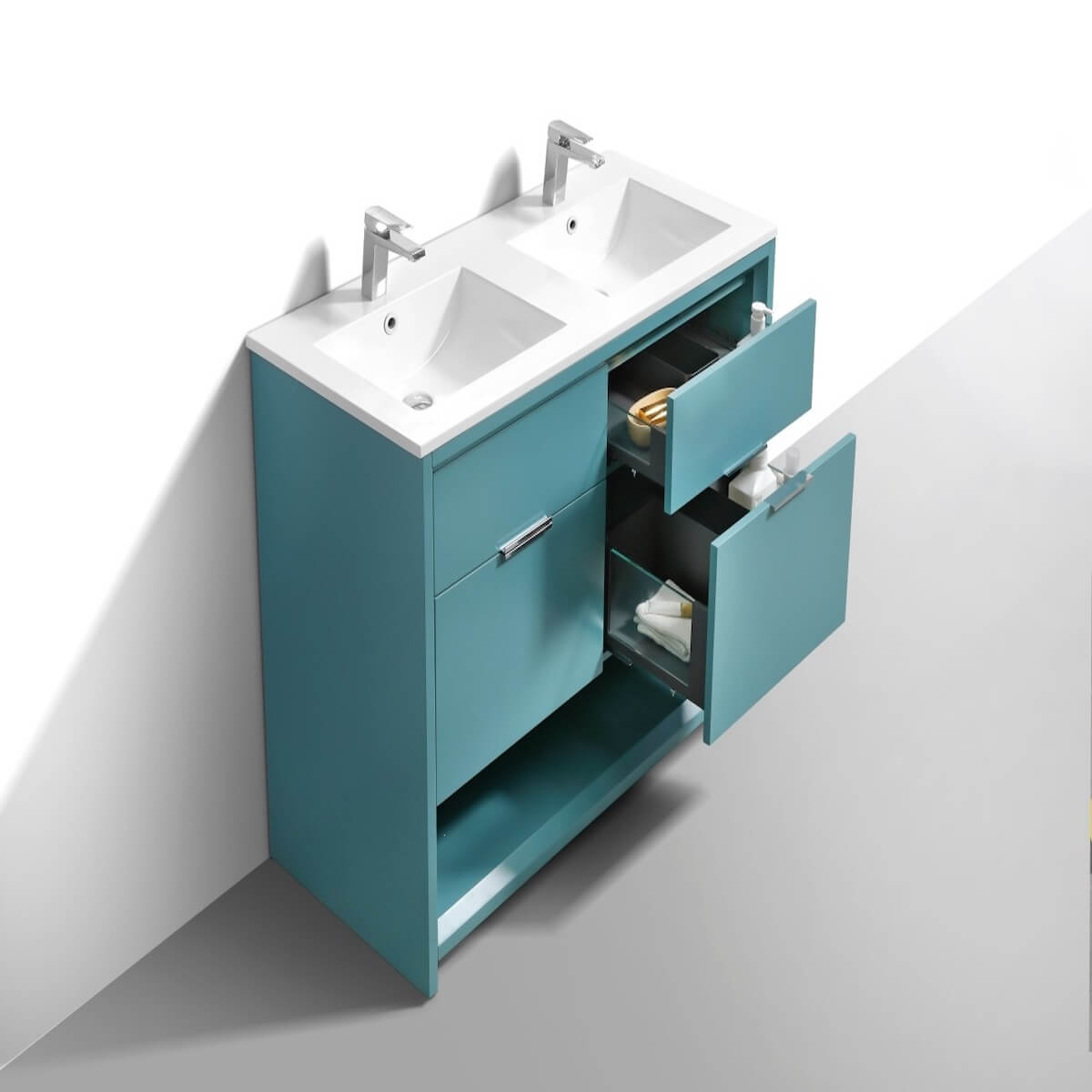 KubeBath Nudo 48" Teal Green Double Sink Free Standing Modern Bathroom Vanity Dovetails NUDO48D-TG #finish_teal green