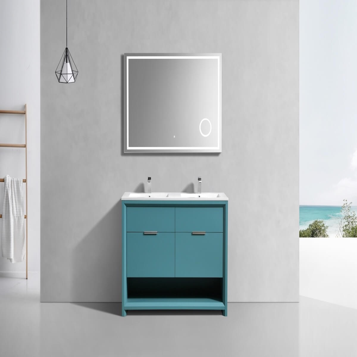 KubeBath Nudo 48" Teal Green Double Sink Free Standing Modern Bathroom Vanity in Bathroom NUDO48D-TG #finish_teal green