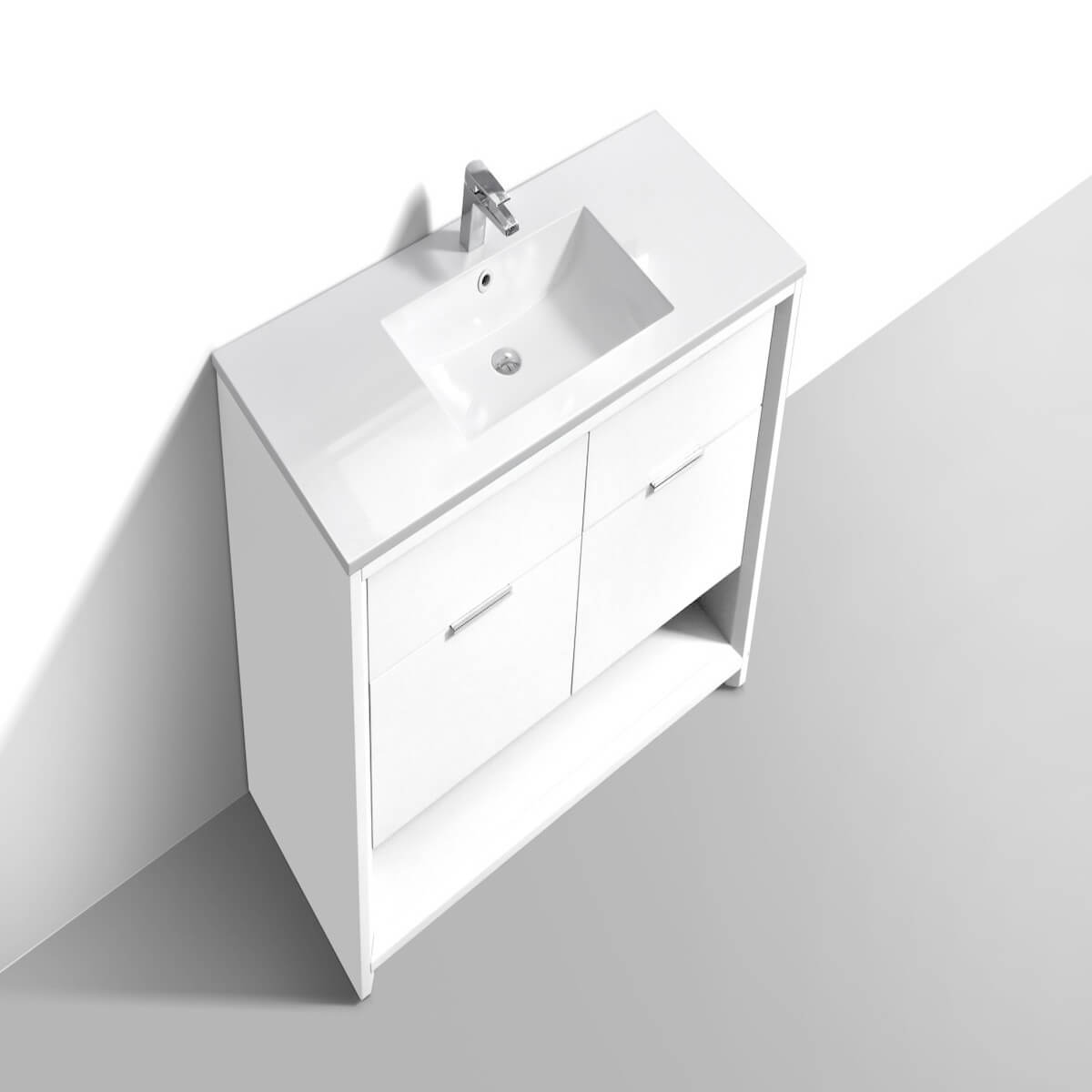 KubeBath Nudo 48” Gloss White Free Standing Modern Bathroom Single Sink Vanity Side NUDO48S-GW #finish_gloss white