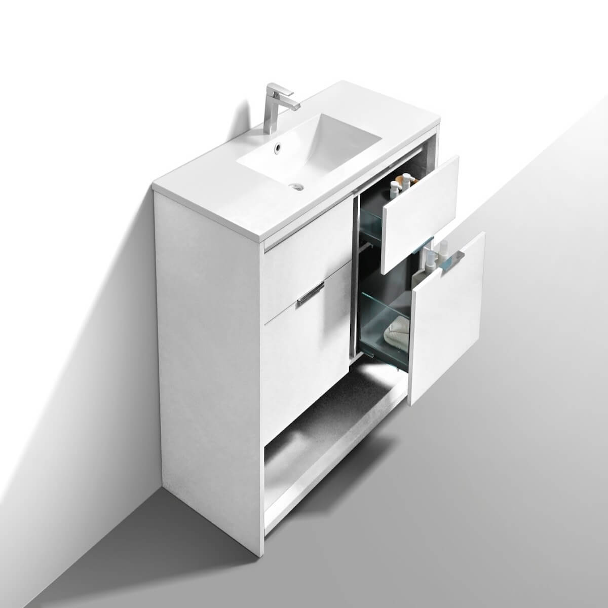 KubeBath Nudo 48” Gloss White Free Standing Modern Bathroom Single Sink Vanity Dovetails NUDO48S-GW #finish_gloss white