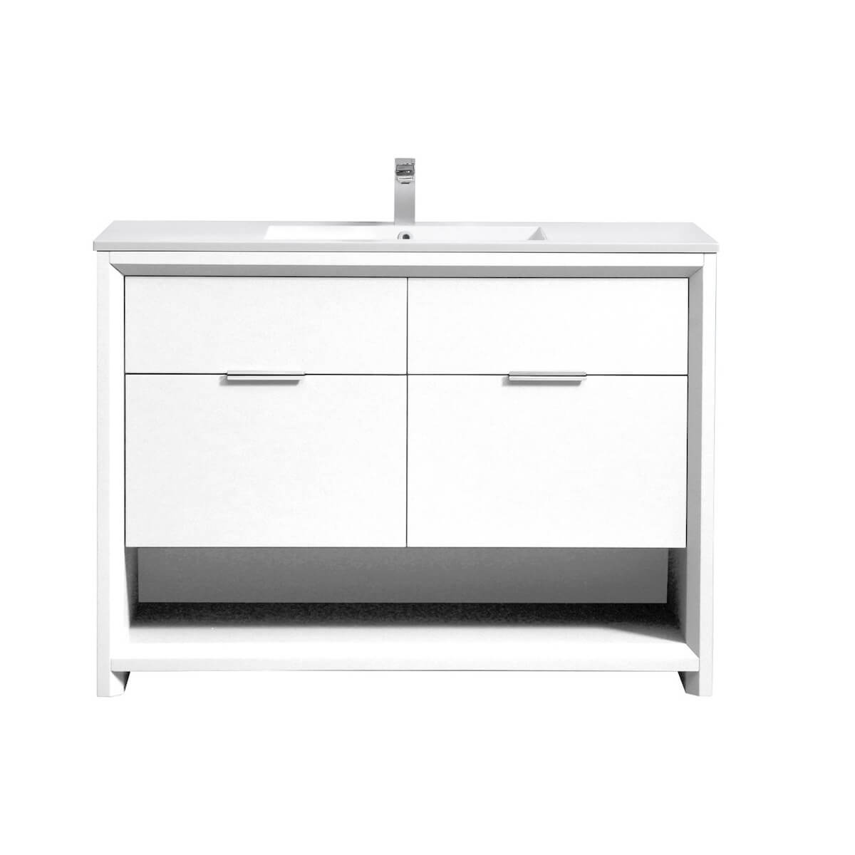 KubeBath Nudo 48” Gloss White Free Standing Modern Bathroom Single Sink Vanity NUDO48S-GW #finish_gloss white