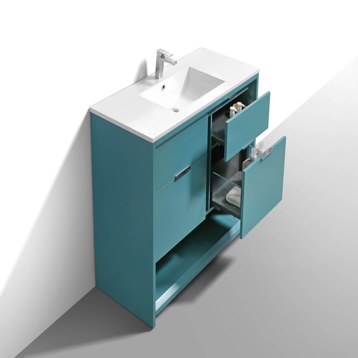 KubeBath Nudo 48” Teal Green Free Standing Modern Bathroom Single Sink Vanity Dovetails NUDO48S-TG #finish_teal green