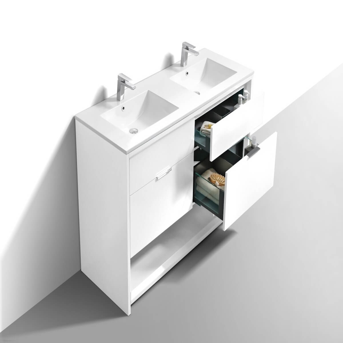 KubeBath Nudo 60” Gloss White Double Sink Free Standing Modern Bathroom Vanity Dovetails NUDO60D-GW #finish_gloss white