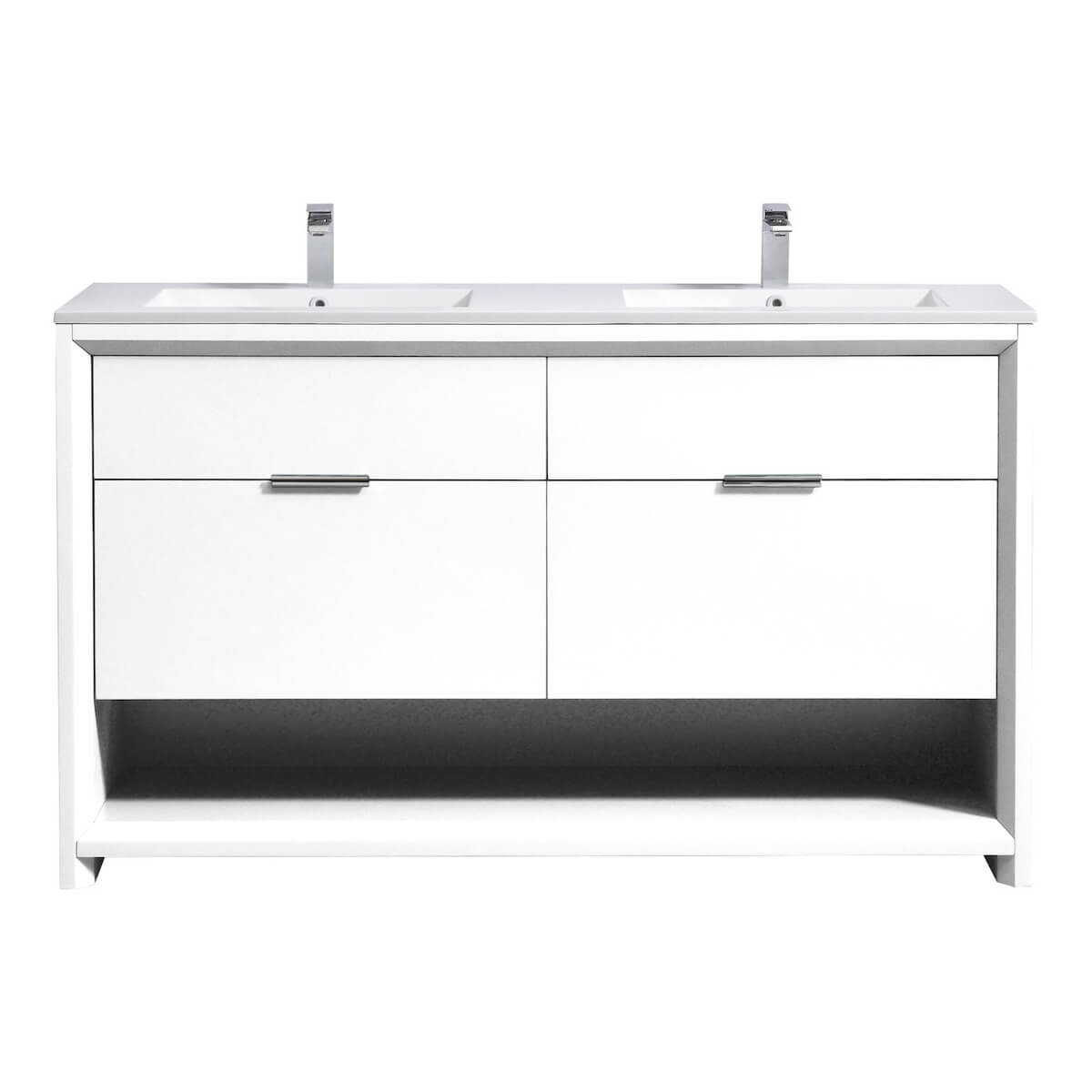 KubeBath Nudo 60” Gloss White Double Sink Free Standing Modern Bathroom Vanity NUDO60D-GW #finish_gloss white