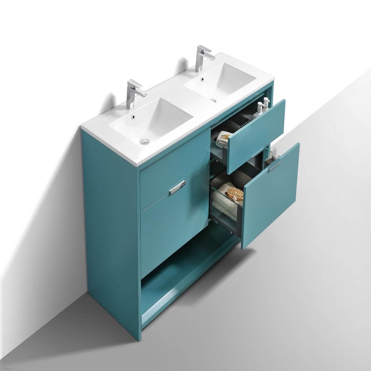 KubeBath Nudo 60” Teal Green Double Sink Free Standing Modern Bathroom Vanity Dovetails NUDO60D-TG #finish_teal green