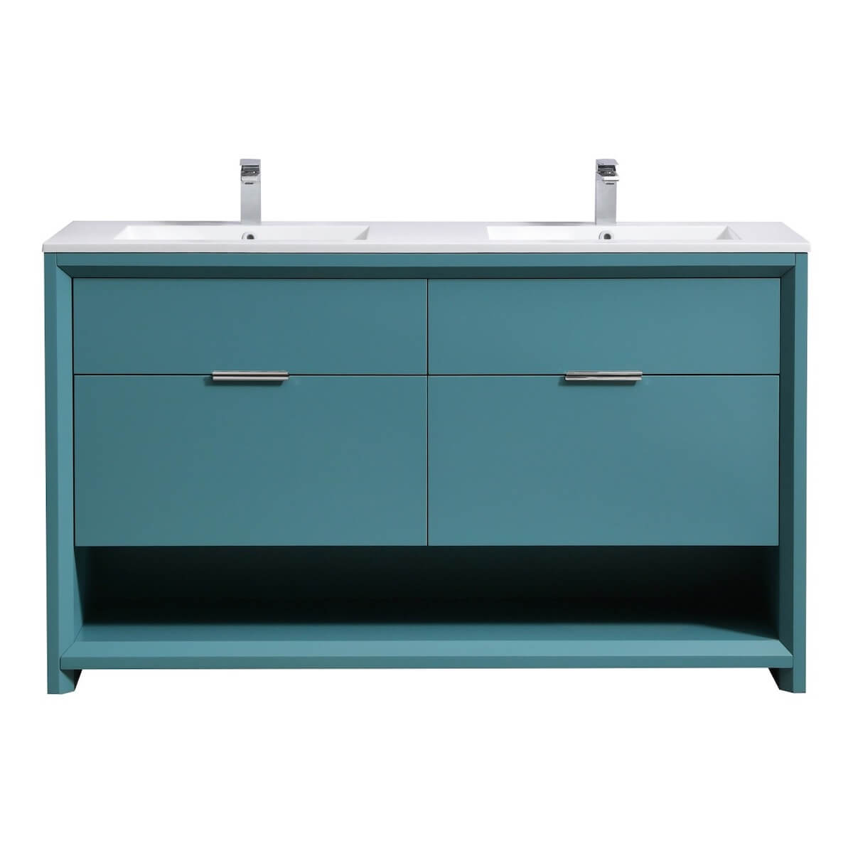 KubeBath Nudo 60” Teal Green Double Sink Free Standing Modern Bathroom Vanity NUDO60D-TG #finish_teal green