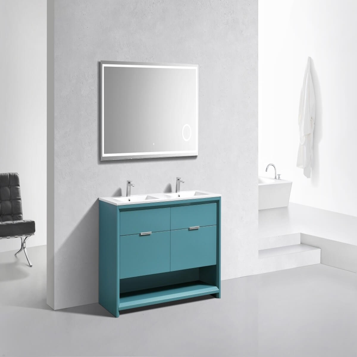 KubeBath Nudo 60” Teal Green Double Sink Free Standing Modern Bathroom Vanity Side in Bathroom NUDO60D-TG #finish_teal green