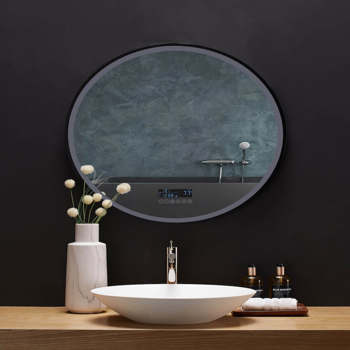Ancerre Designs 30" LED Cirque Black Framed Mirror with Bluetooth LEDM-CIRQUE-30-BT-B