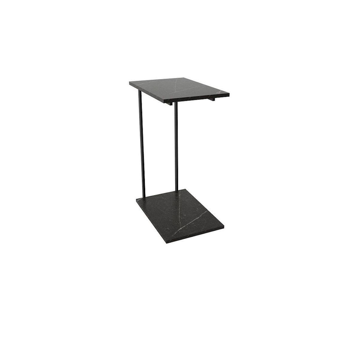 Manhattan Comfort Celine Black Marble Tuck-in End Table with Steel Legs 255451 #color_black marble