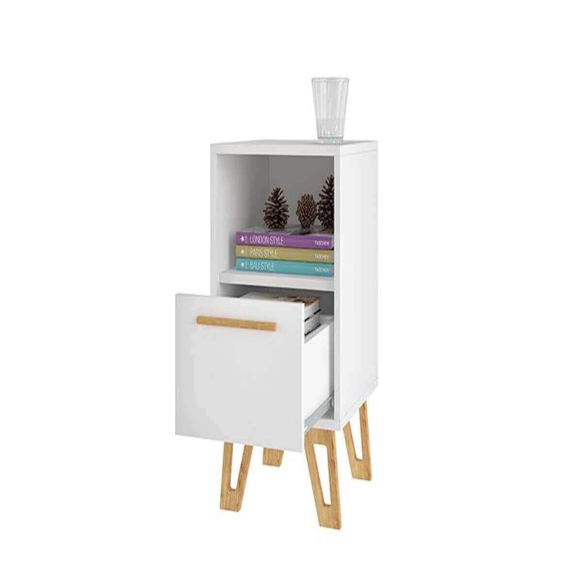Manhattan Comfort Doris 1-Drawer Mid-Century Nightstand in White 125AMC159 Open Drawer