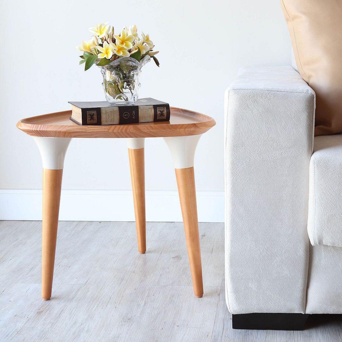 Manhattan Comfort HomeDock Triangle Side Table in Cinnamon and Off White 253551 in Living Room