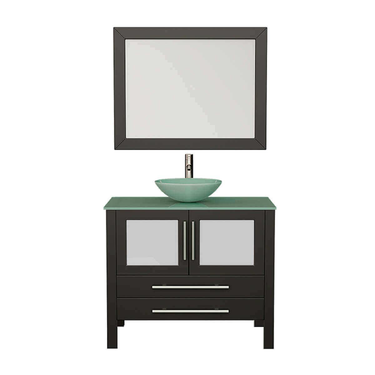 Cambridge Plumbing 36" Espresso Solid Wood Glass Vessel Sink Set with Brushed Nickel Plumbing 8111-B-BN