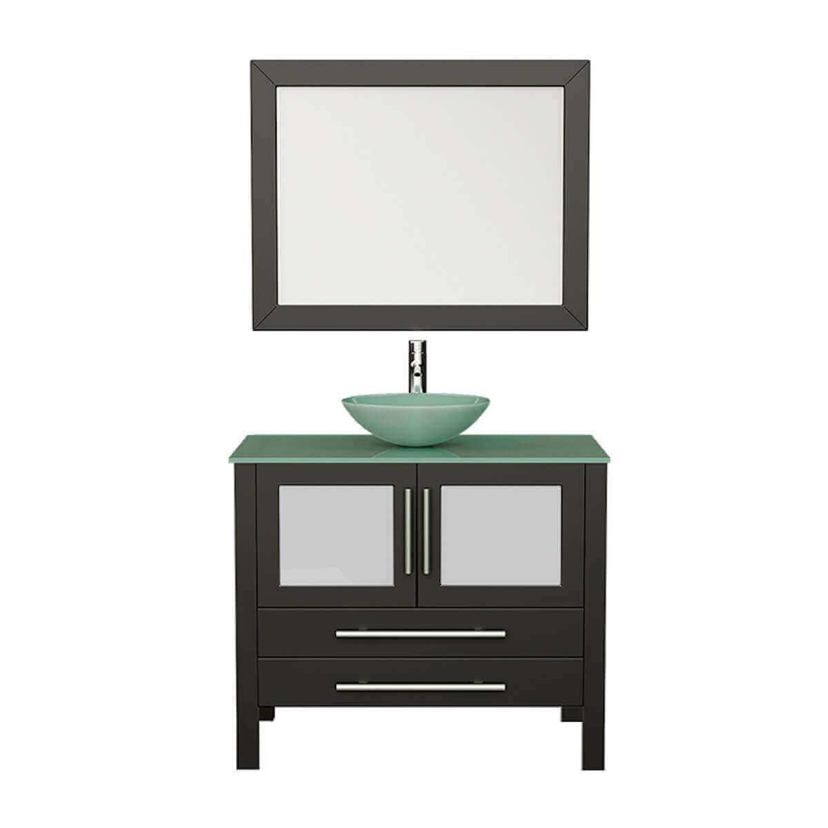 Cambridge Plumbing 36" Espresso Solid Wood Glass Vessel Sink Set with Polished Chrome Plumbing 8111-B