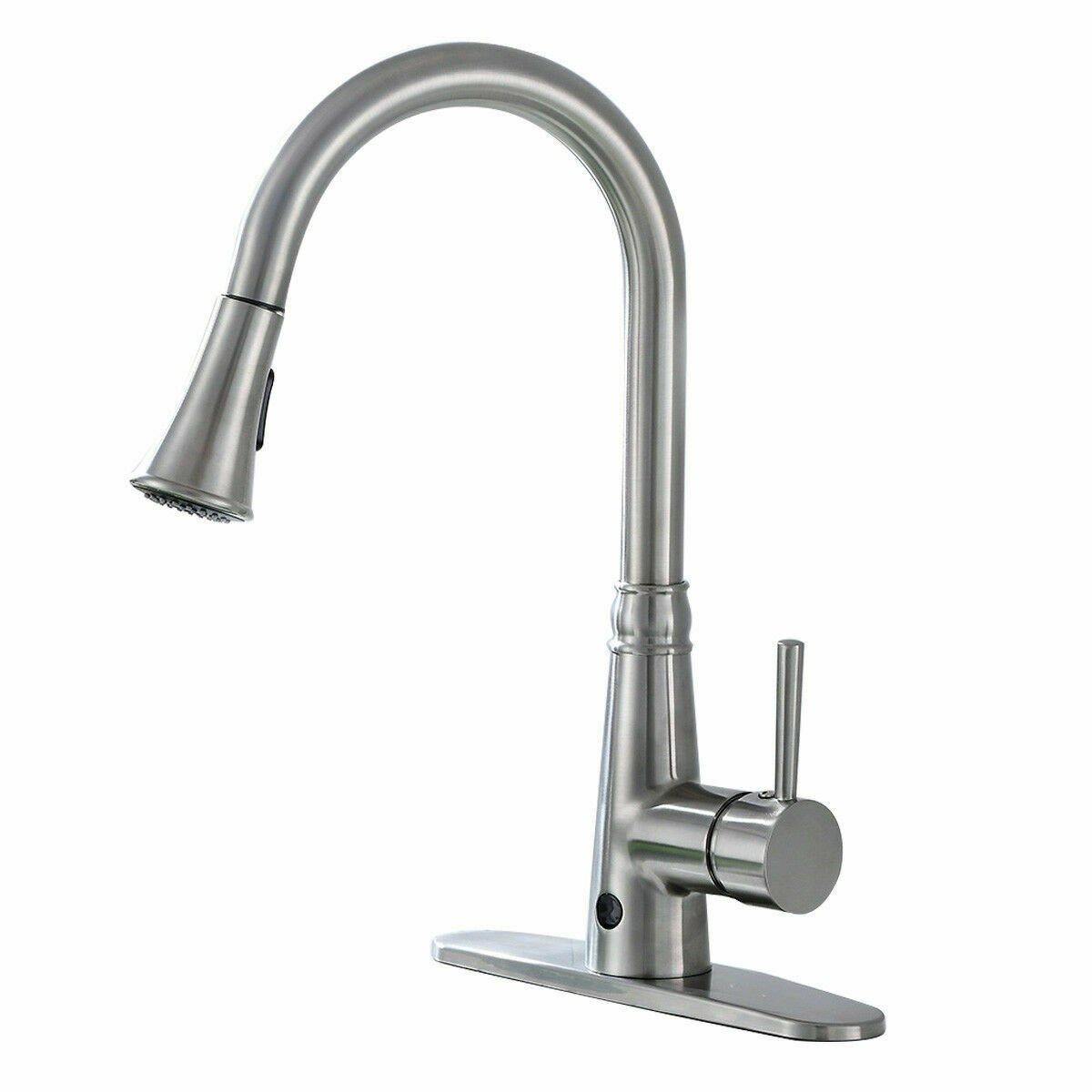 Costway Pull-down Single Handle Brushed Nickel Kitchen Faucet