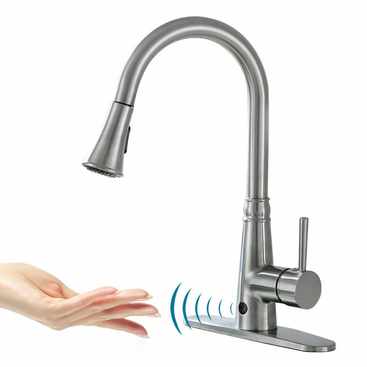 Costway Pull-down Single Handle Brushed Nickel Kitchen Faucet