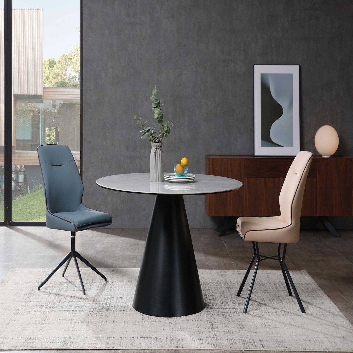 Whiteline Modern Living Sun Dining Table DT1638R-BLK/GRY