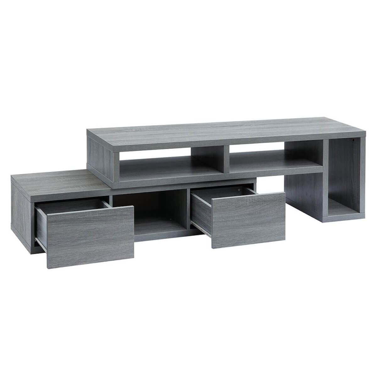 Techni Mobili Adjustable TV Stand Console for TVs Up to 65" RTA-7050-GRY Open Drawers