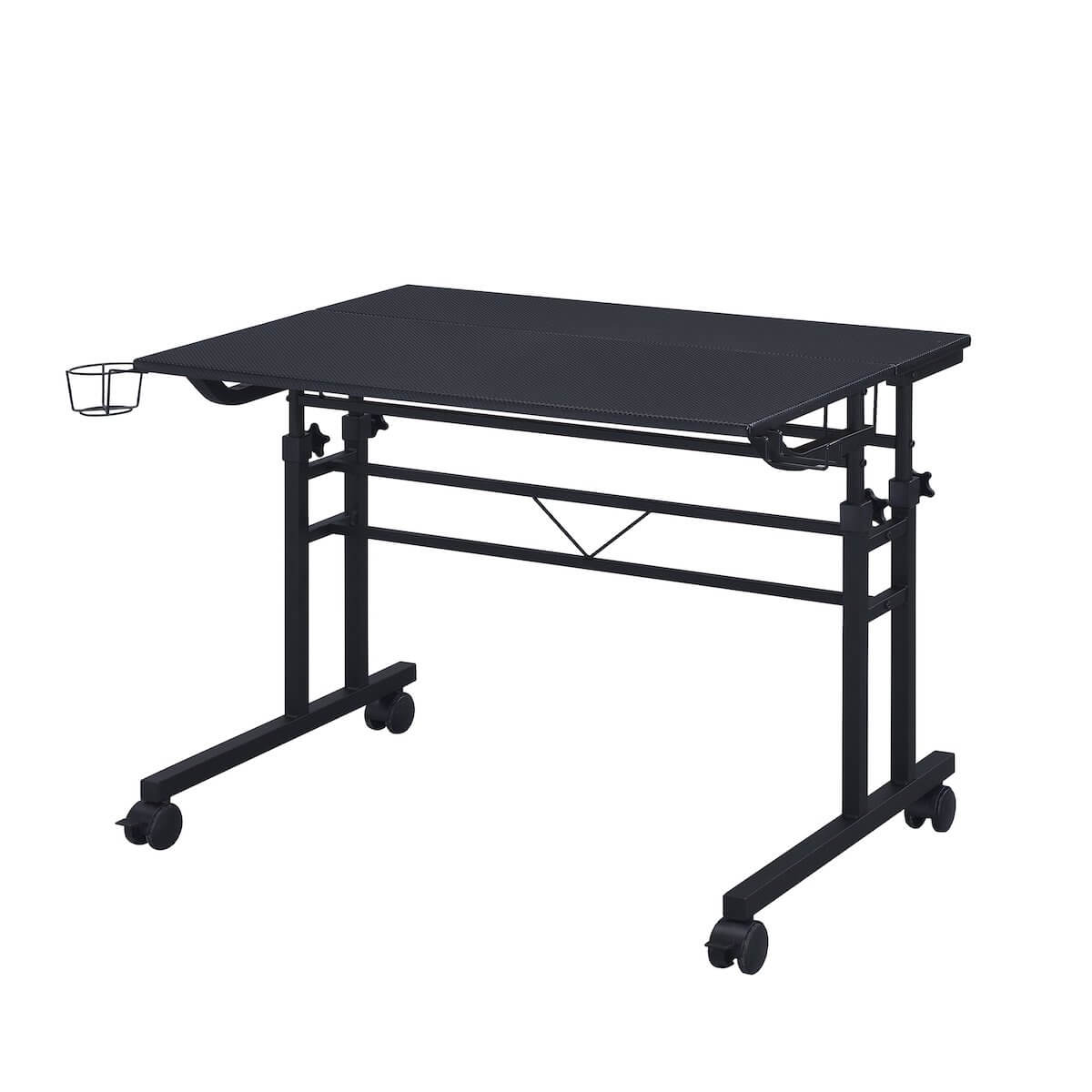 Techni Mobili  Black Rolling Writing Desk with Height Adjustable Desktop and Moveable Shelf RTA-3800SU-BK #color_black