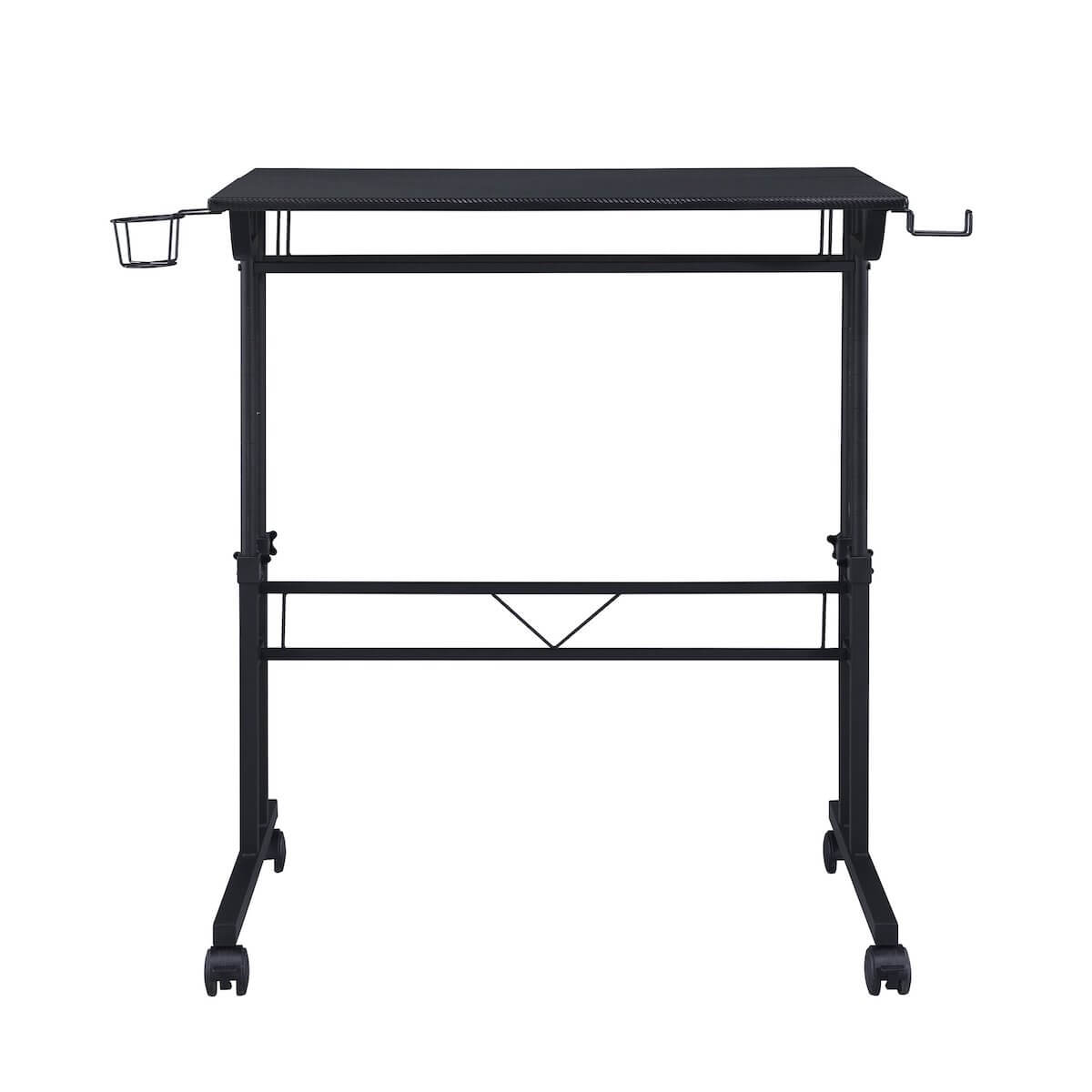 Techni Mobili  Black Rolling Writing Desk with Height Adjustable Desktop and Moveable Shelf RTA-3800SU-BK #color_black