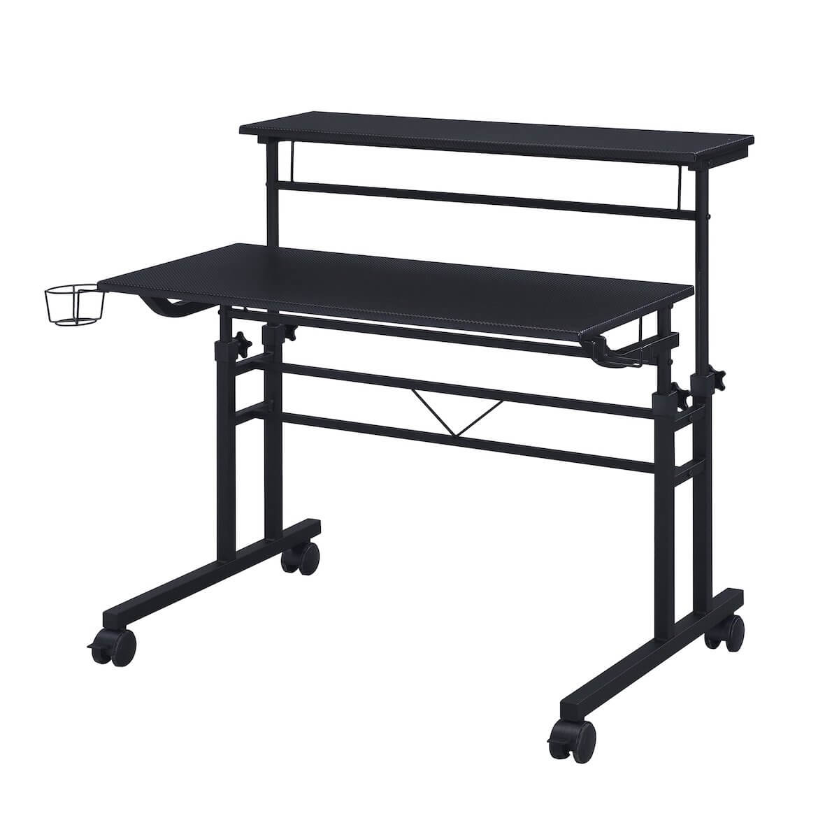 Techni Mobili  Black Rolling Writing Desk with Height Adjustable Desktop and Moveable Shelf RTA-3800SU-BK Extended #color_black