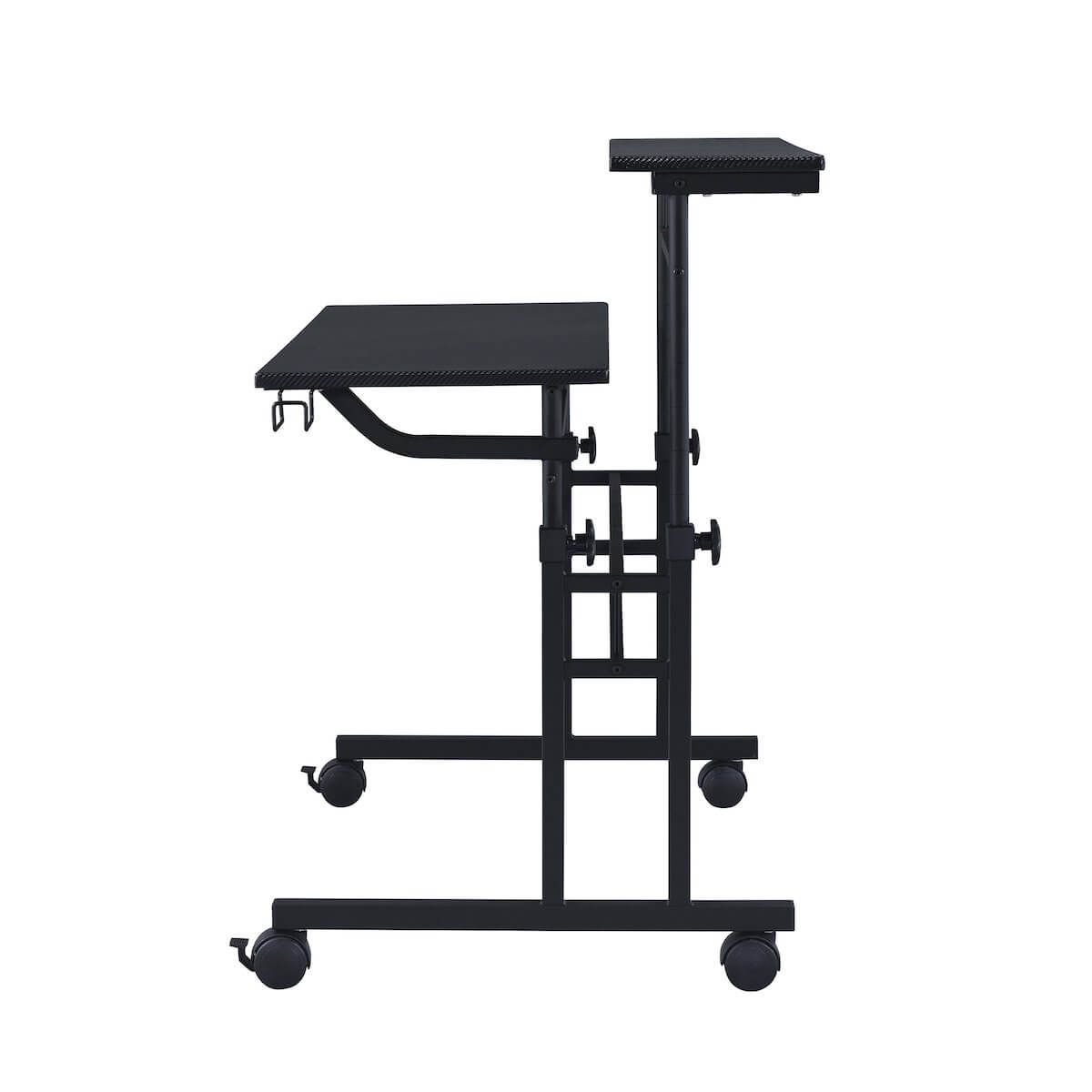 Techni Mobili  Black Rolling Writing Desk with Height Adjustable Desktop and Moveable Shelf RTA-3800SU-BK Side #color_black