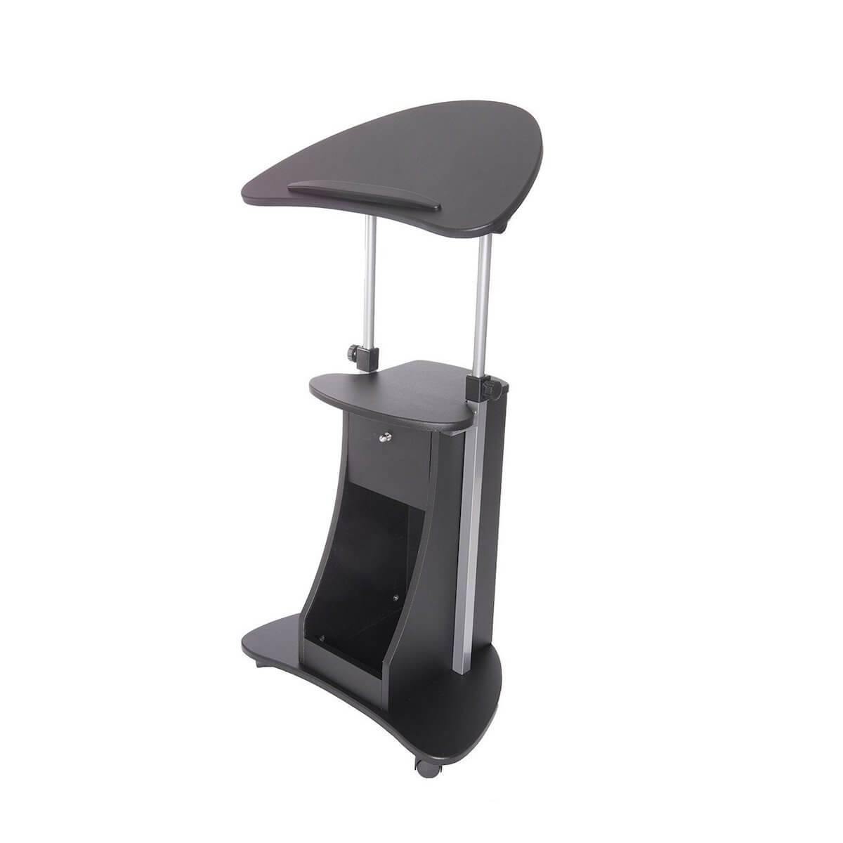 Techni Mobili Black Sit-to-Stand Rolling Adjustable Laptop Cart With Storage RTA-B005-BK46 Angle #color_black
