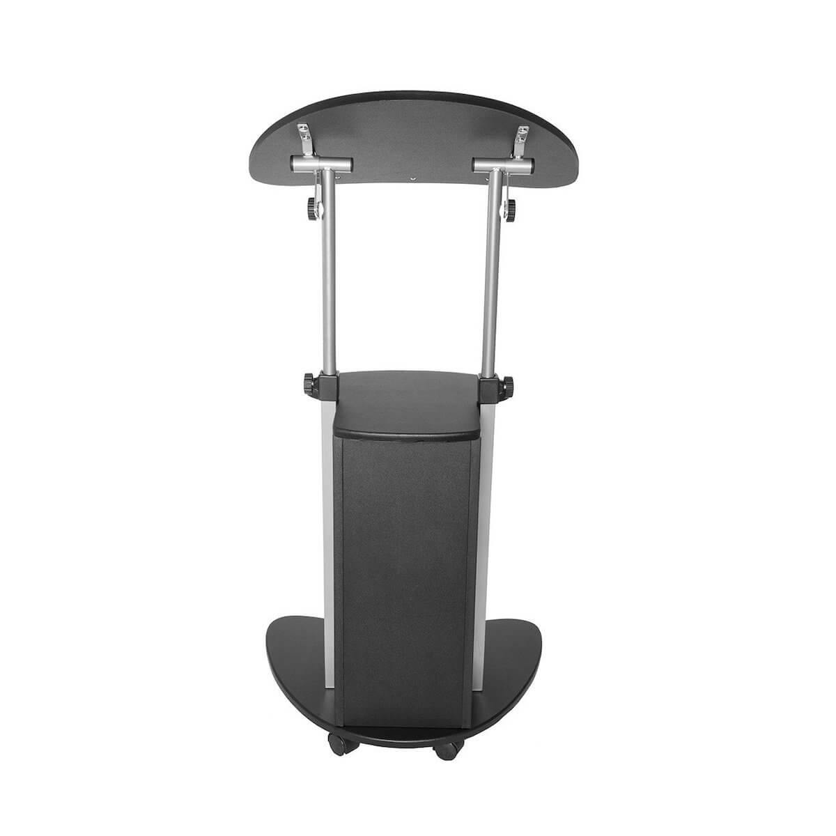 Techni Mobili Black Sit-to-Stand Rolling Adjustable Laptop Cart With Storage RTA-B005-BK46 Front #color_black