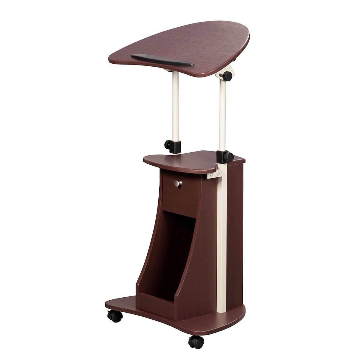 Techni Mobili Chocolate Sit-to-Stand Rolling Adjustable Laptop Cart With Storage RTA-B005-CH36 #color_chocolate