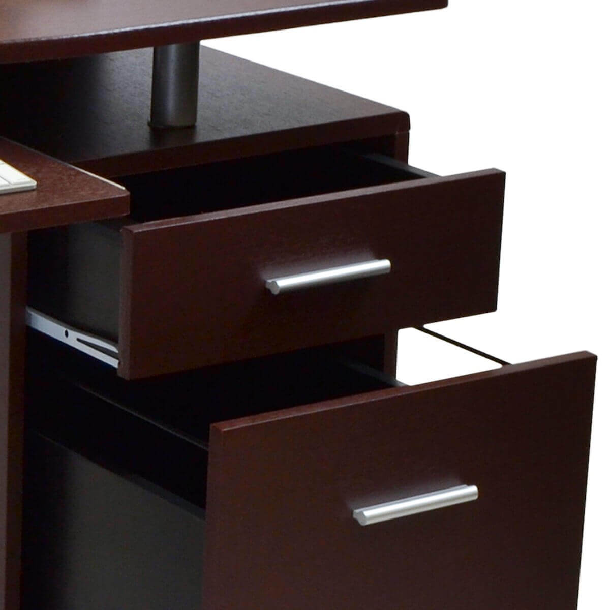 Techni Mobili Chocolate Stylish Computer Desk with Storage RTA-325-CH36 Open Drawers