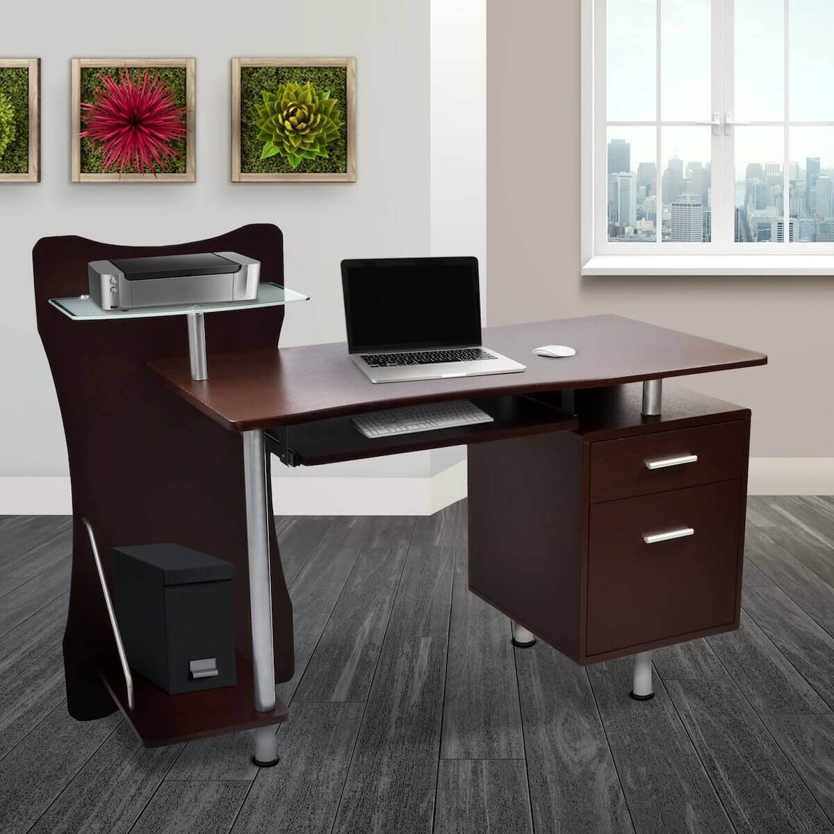 Techni Mobili Chocolate Stylish Computer Desk with Storage RTA-325-CH36 in Office