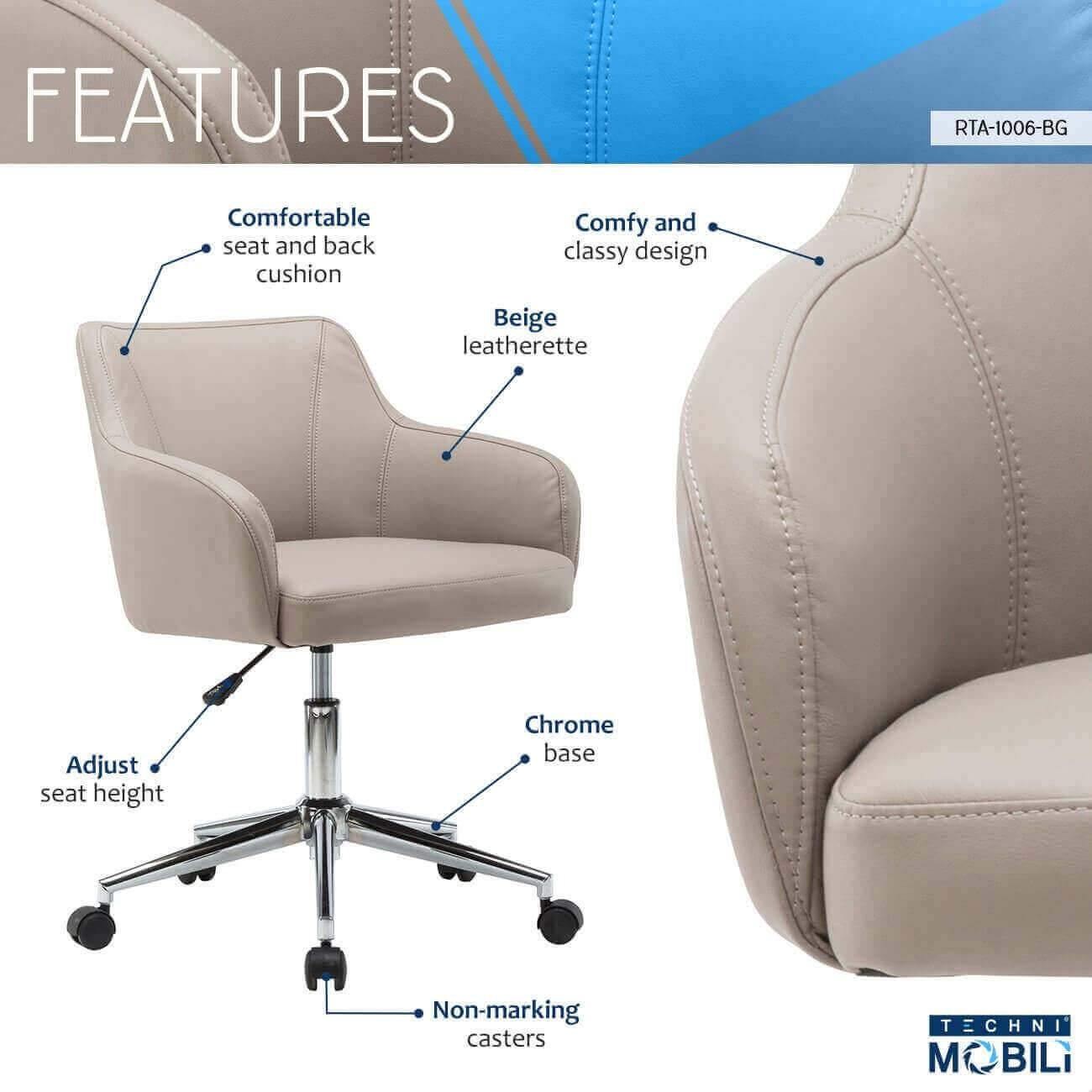 Techni Mobili Comfy and Classy Home Office Chair RTA-1006-BG Features