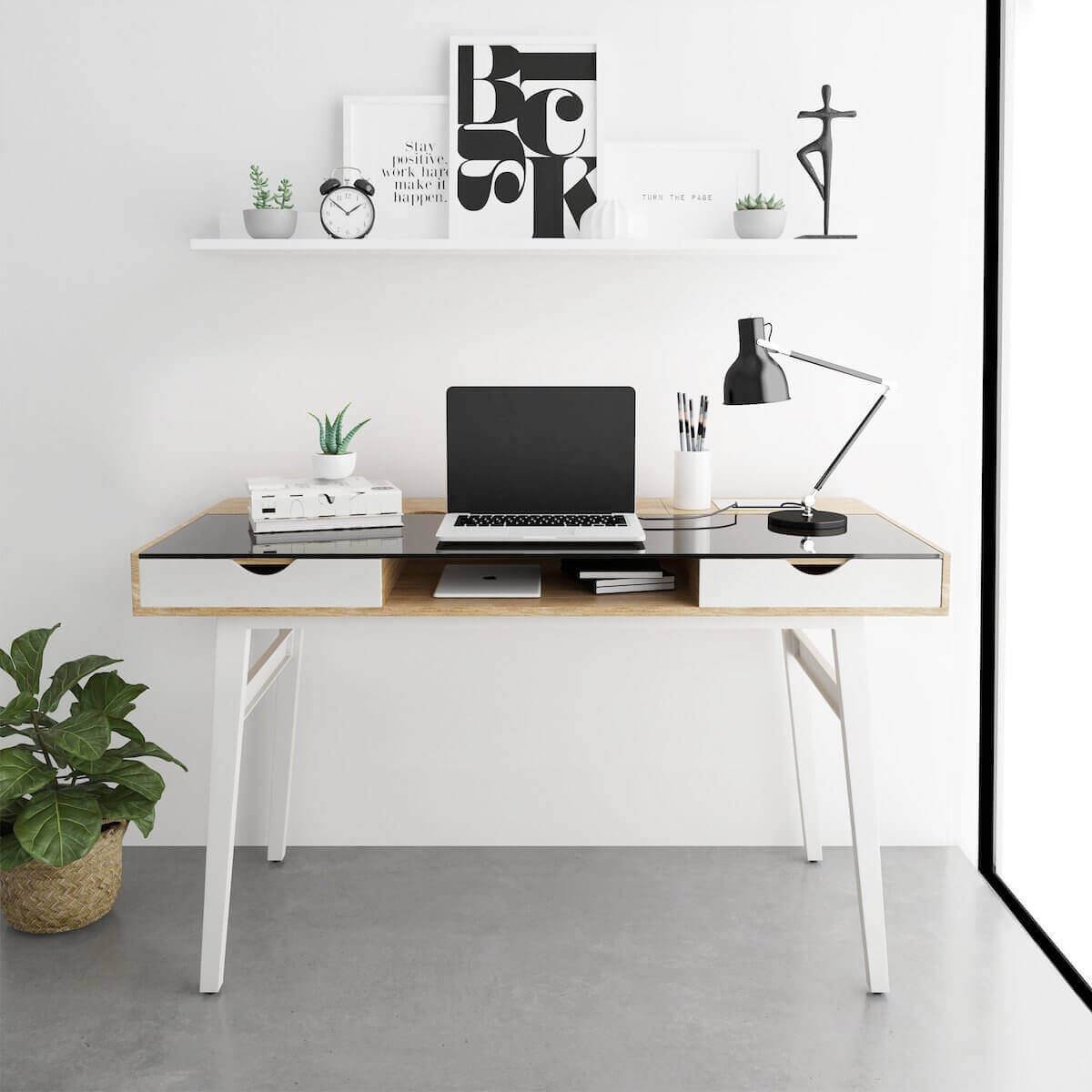 Techni Mobili Compact Computer Desk with Multiple Storage RTA-2335-WAL in Office