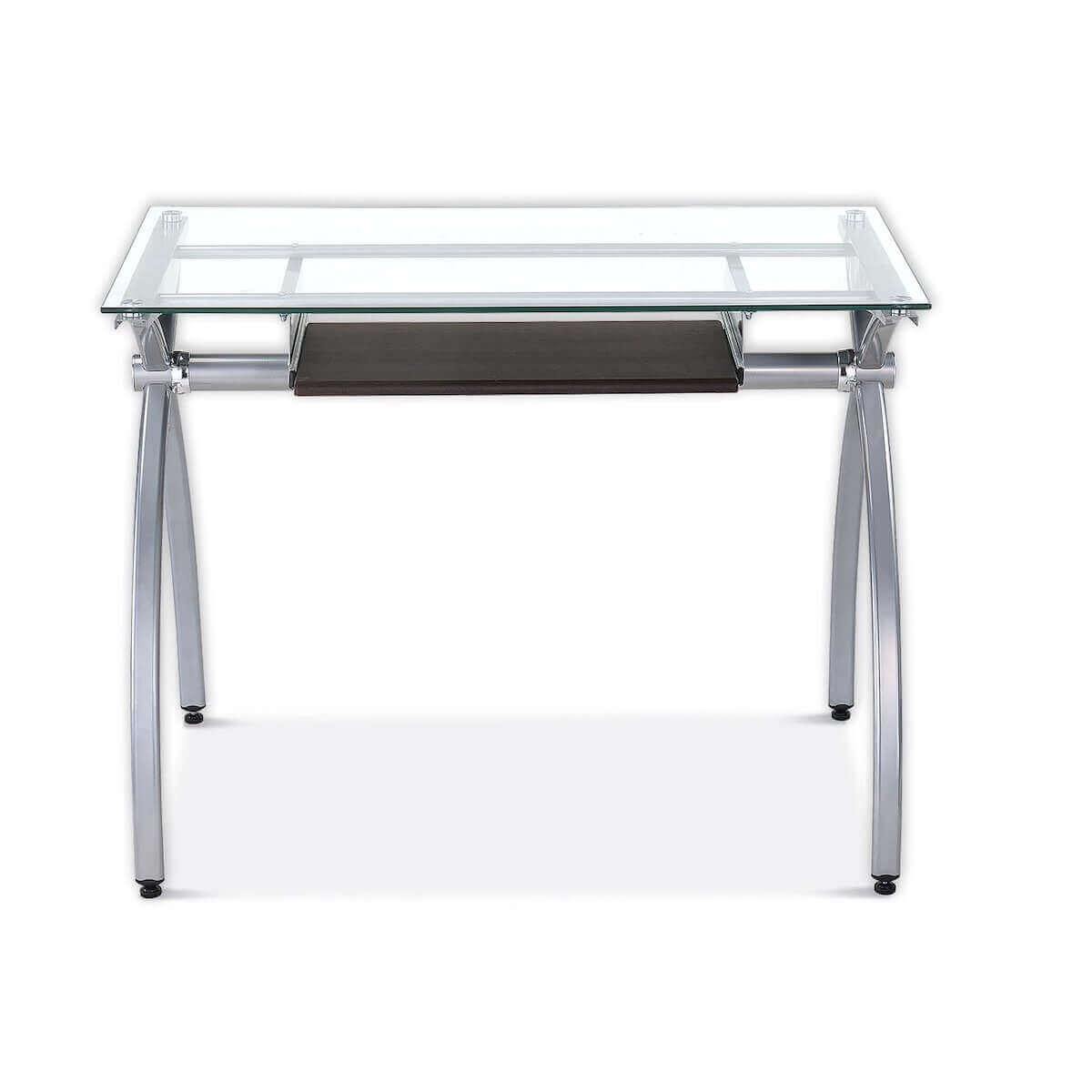 Techni Mobili Contempo Clear Glass Top Computer Desk with Pull Out Keyboard Panel RTA-00397B-GLS