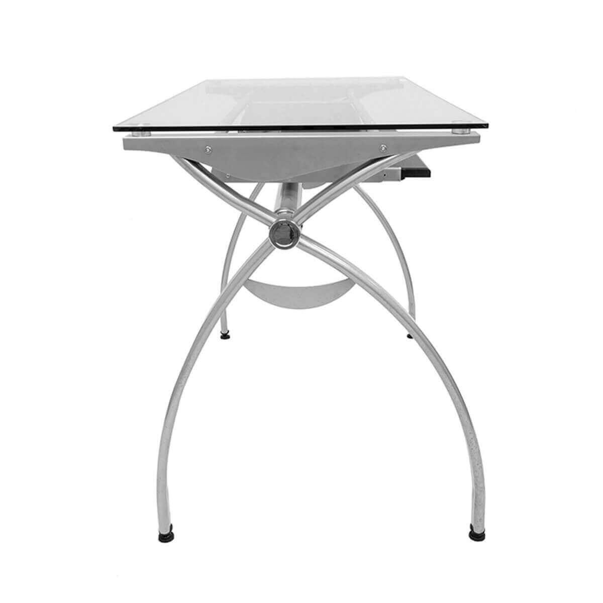 Techni Mobili Contempo Clear Glass Top Computer Desk with Pull Out Keyboard Panel RTA-00397B-GLS Side