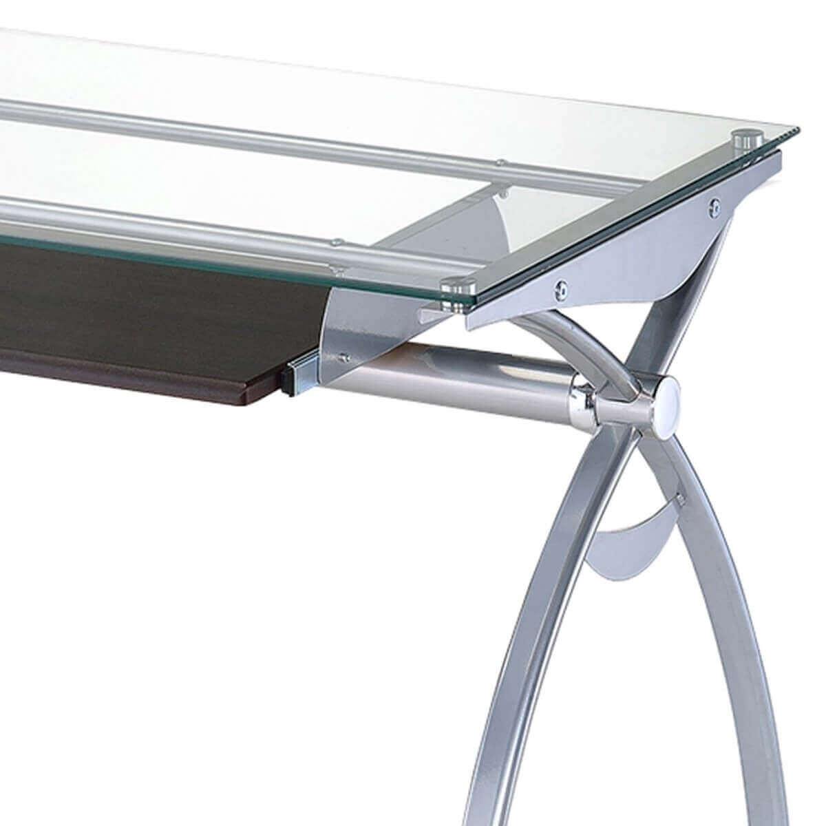Techni Mobili Contempo Clear Glass Top Computer Desk with Pull Out Keyboard Panel RTA-00397B-GLS Top