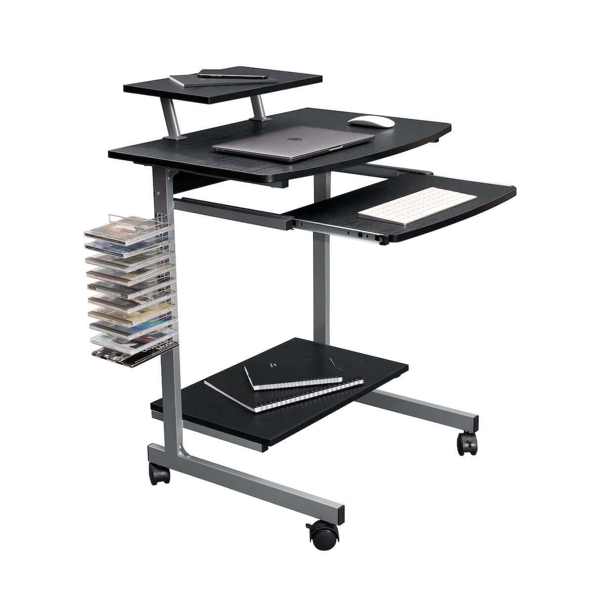 Techni Mobili Espresso Compact Computer Cart With Storage RTA-2018-ES18 with Laptop #color_espresso