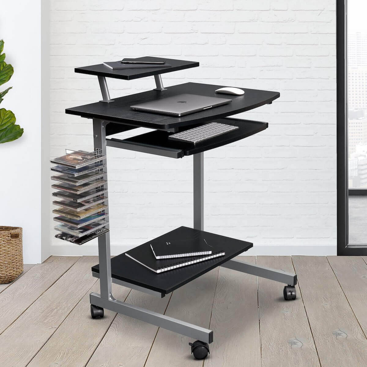 Techni Mobili Espresso Compact Computer Cart With Storage RTA-2018-ES18 in Office #color_espresso