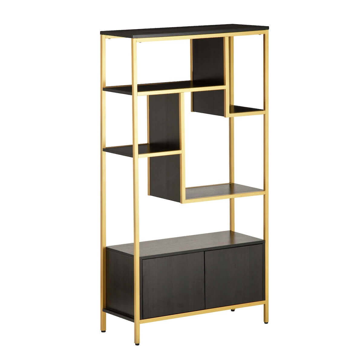 Techni Mobili Gold Book Case Storage Rack With Door Cabinet Left Side RTA-482BC-GLD #color_gold