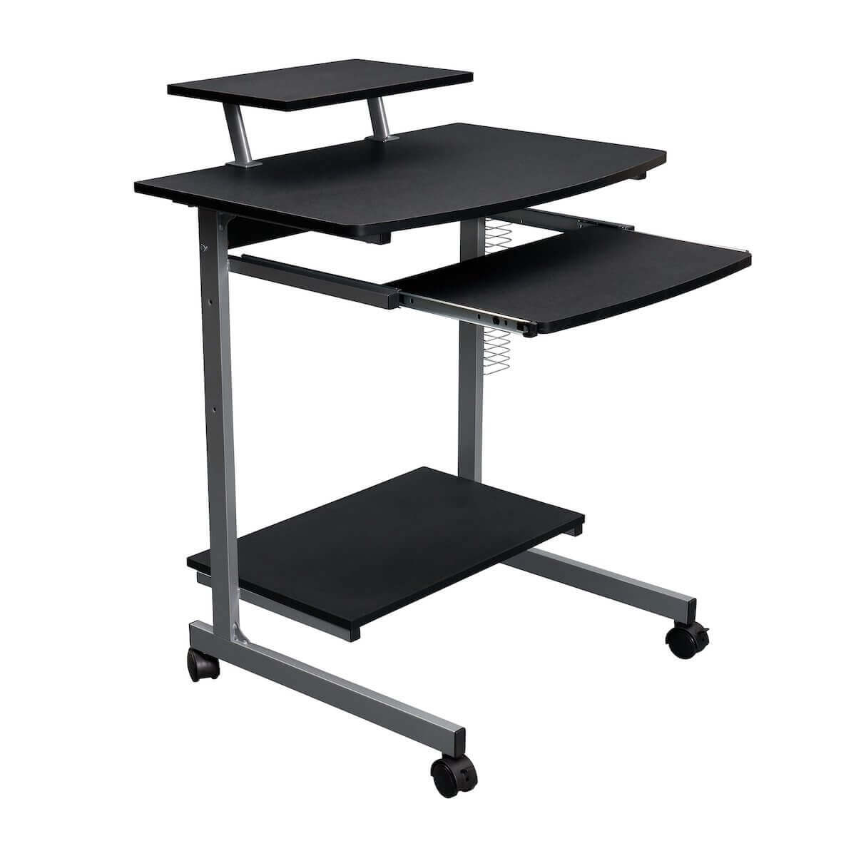 Techni Mobili Graphite Compact Computer Cart With Storage RTA-2018-GPH06 Extended #color_graphite