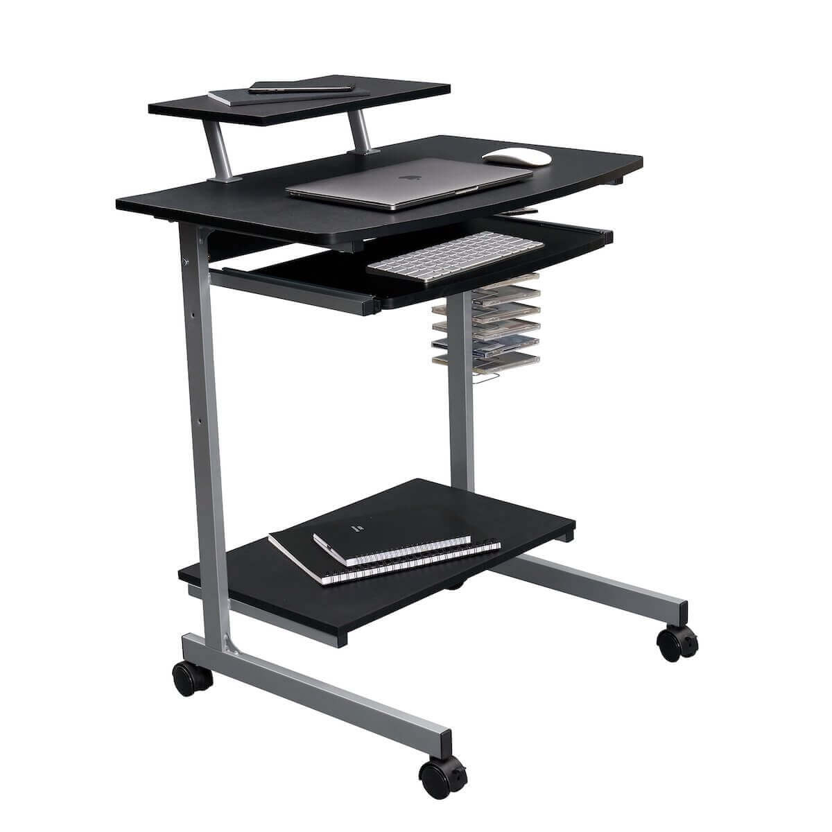 Techni Mobili Graphite Compact Computer Cart With Storage RTA-2018-GPH06 with Laptop #color_graphite