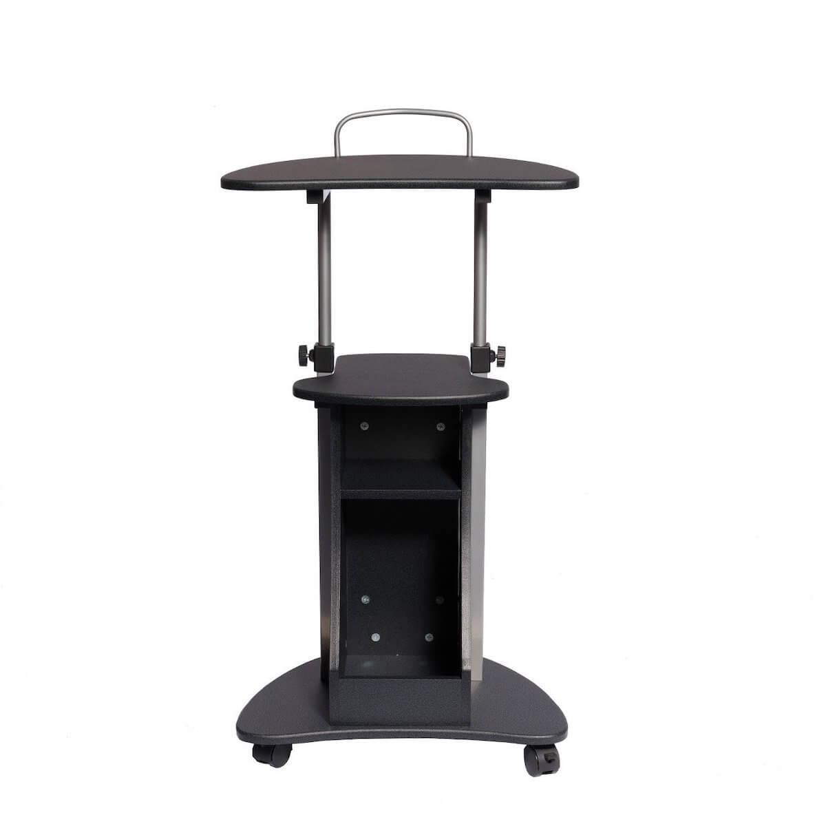 Techni Mobili Graphite Sit-to-Stand Rolling Adjustable Height Laptop Cart With Storage RTA-B002-GPH06 #color_graphite