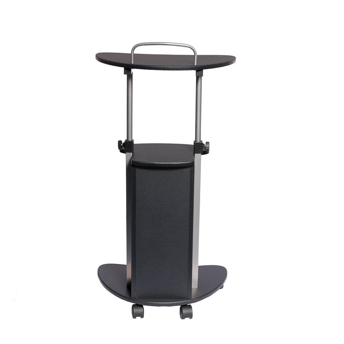 Techni Mobili Graphite Sit-to-Stand Rolling Adjustable Height Laptop Cart With Storage RTA-B002-GPH06 Back #color_graphite